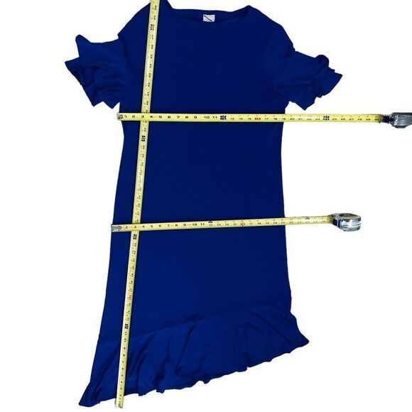 Chico’s Blue Ruffle Asymmetric  Pull On Stretching Dress Sz 0 (Reg Sz 4) - Picture 9 of 14